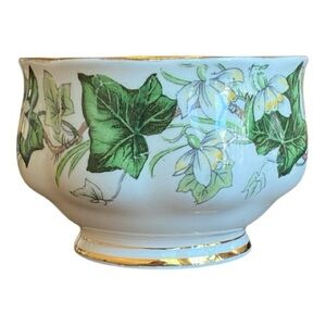 Vintage Royal Albert Bone China Open Sugar Bowl with Green Ivy Leaves Design